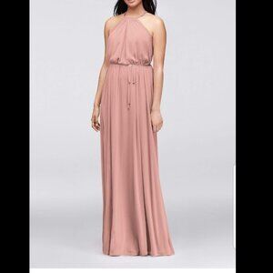 Soft mesh halter bridesmaid dress with slim sash (Size 2)